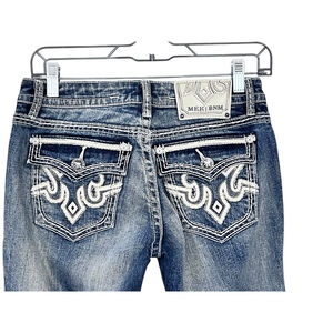 Mek Denim Brisbane Y2K Embroidered Studded Slim Boot Cut Jeans Size 26x34 Rave
